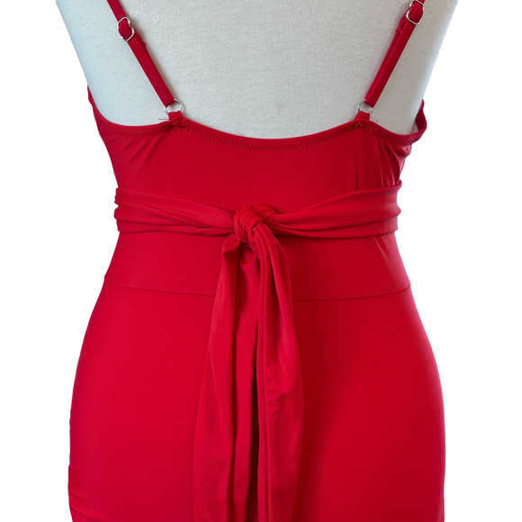 Women's Red Cutout Front Wrap One Piece Swimsuit Size Medium - Picture 7 of 9